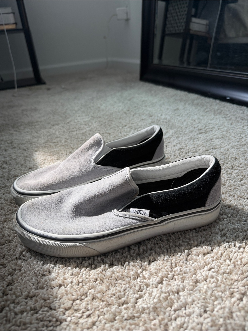 Vans Slip-On Suede Skate Shoe in Light Blue and Black